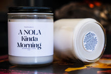 Load image into Gallery viewer, A NOLA Kinda Morning New Orleans Candle in a transparent 8 oz candle vessel
