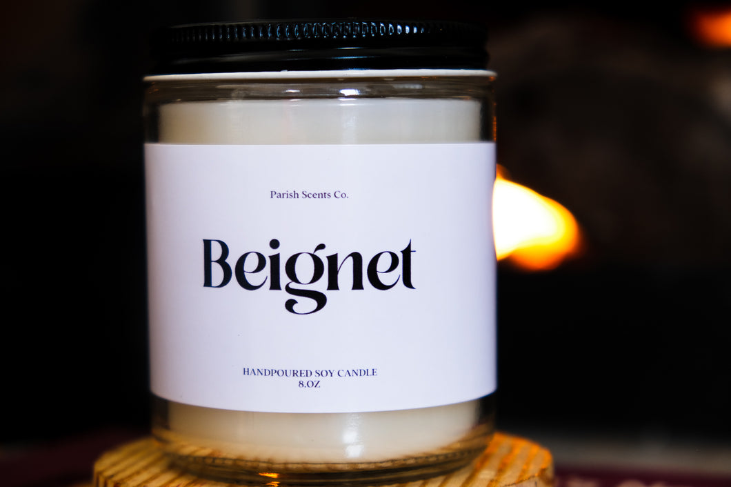 Beignet New Orleans Candle in 8oz clear candle jar